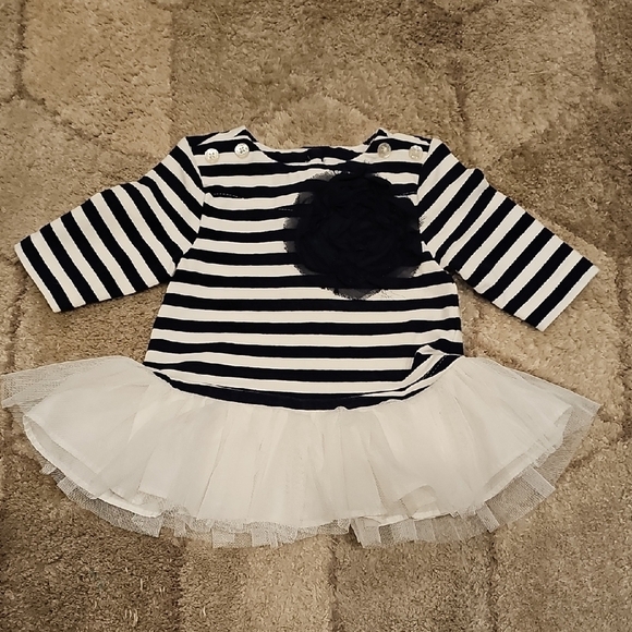 Pippa & Julie Other - Striped Navy and White Baby Dress with Tulle Skirt